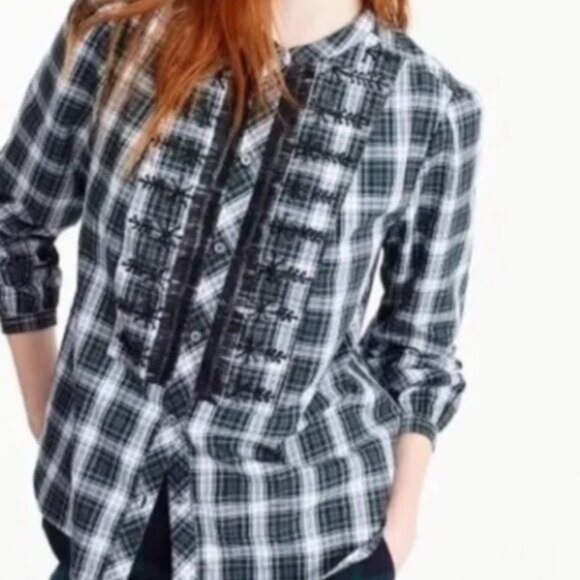 J. Crew Plaid Embellished Shirt XS Long Sleeve - Picture 1 of 5